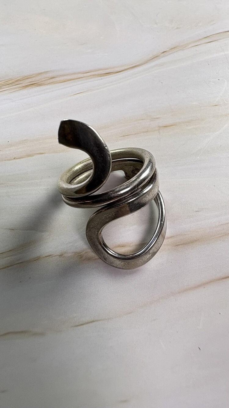Vintage Sterling Silver Spiral Coil Wrap Ring Size 7.5, Modernist Solid 925